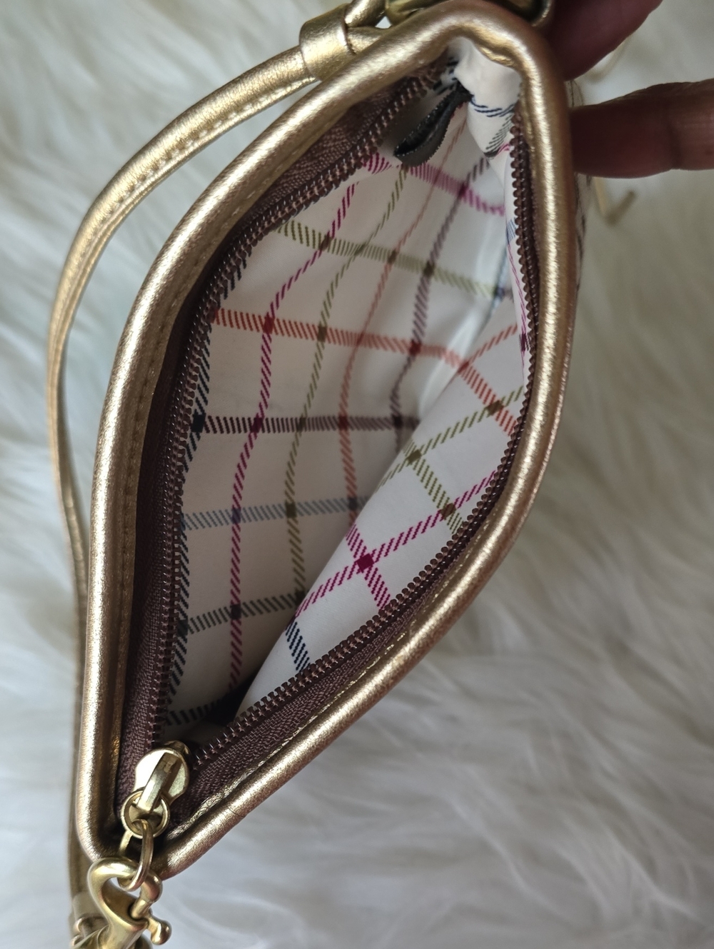 Coach Tattersall Signature Brown and Gold Wristlet With Hangtag In EUC - Picture 5 of 14